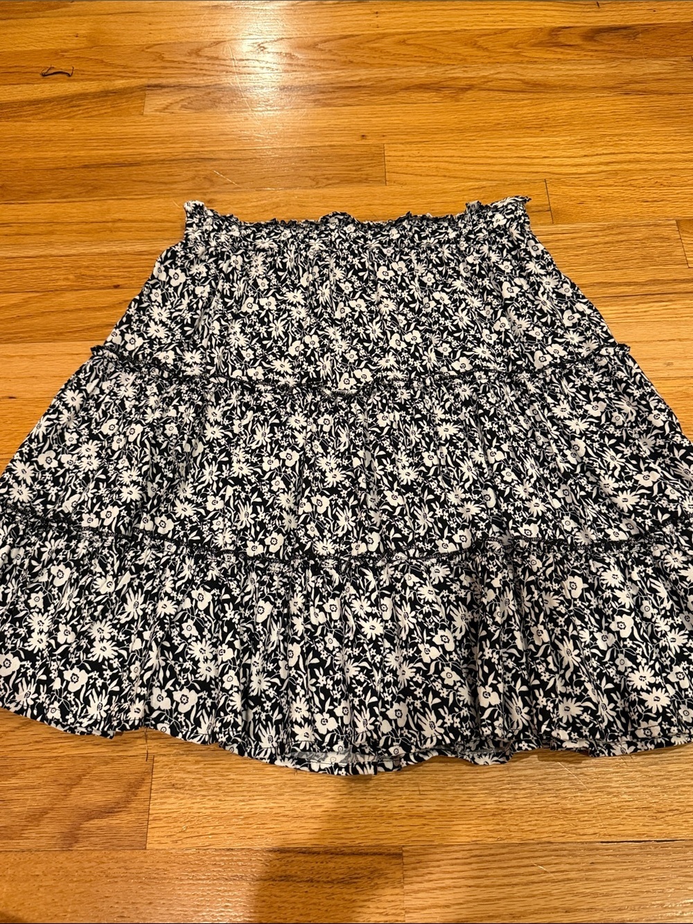 Cynthia Rowley Black & White Floral Tiered Skirt